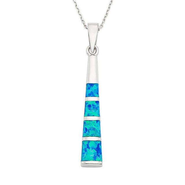 Lab-Created Blue Opal Sterling Silver Stick Pendant Necklace, Womens Product Image