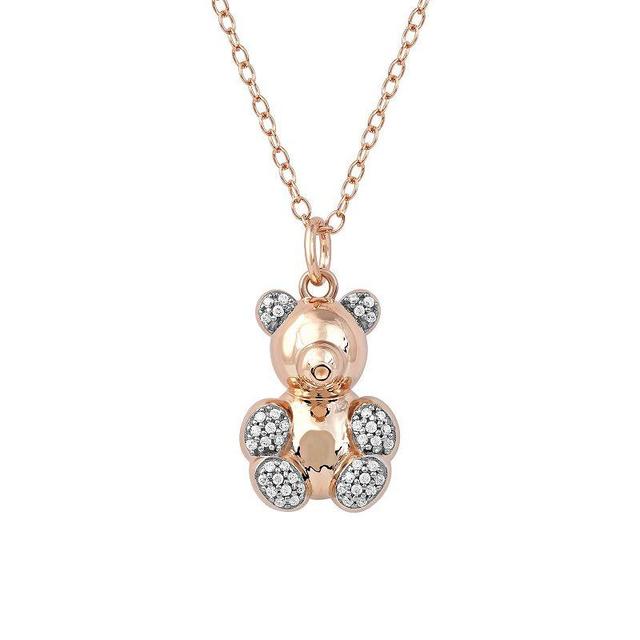 DeCouer 1/10 Carat T.W. Diamond Teddy Bear Pendant Necklace, Womens Rose Gold Tone Product Image