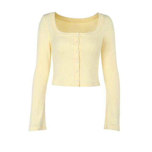 Long Sleeve Plain Slim-Fit Crop Light Cardigan Product Image