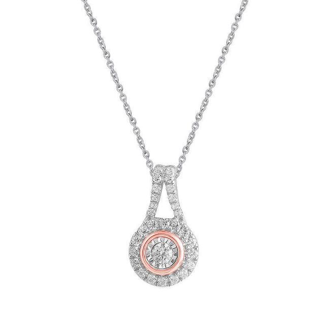 Royal Aura Two Tone Sterling Silver 1/5 Carat T.W. Diamond Pendant Necklace, Womens White Product Image