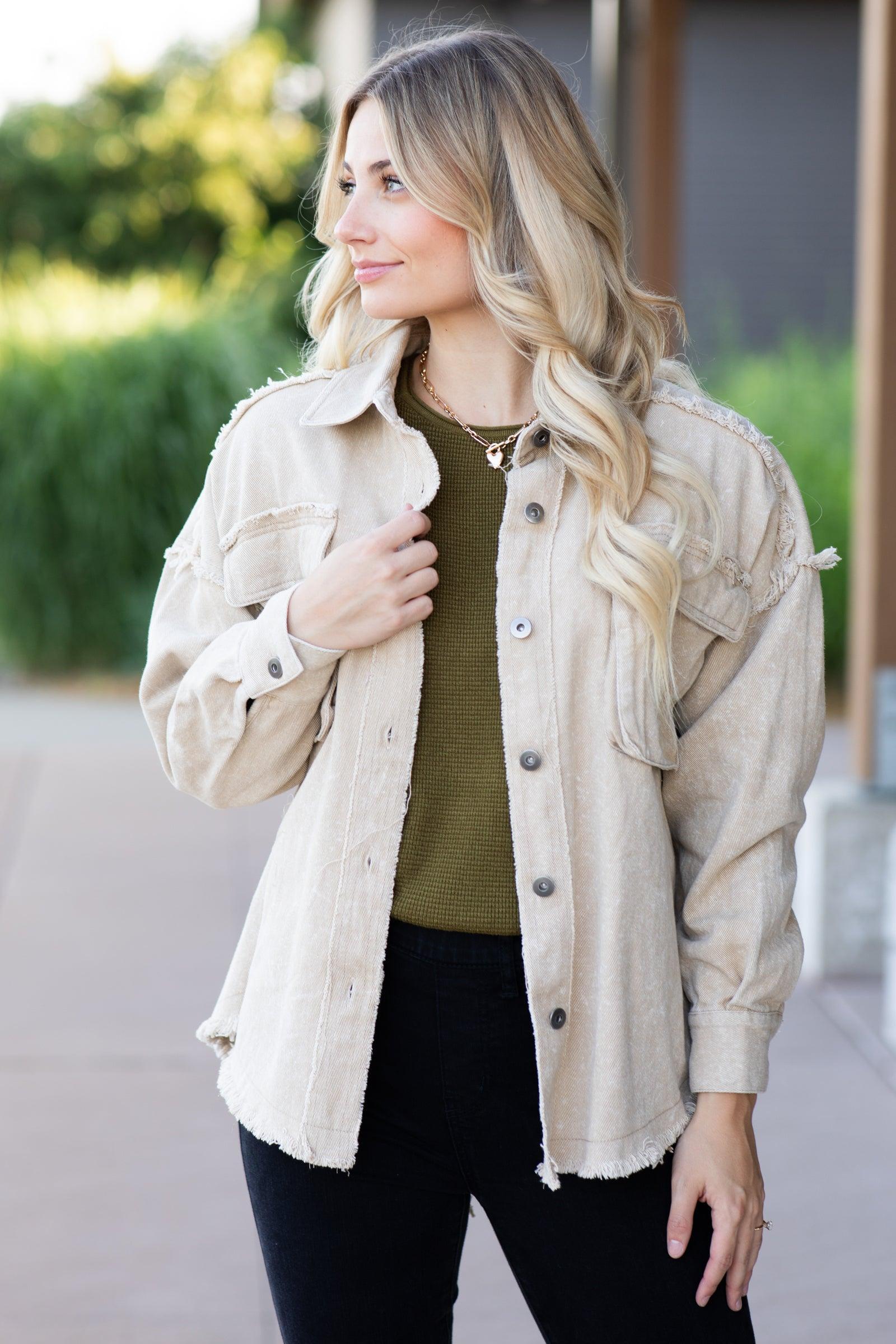 Beige Washed Oversized Denim Jacket Product Image