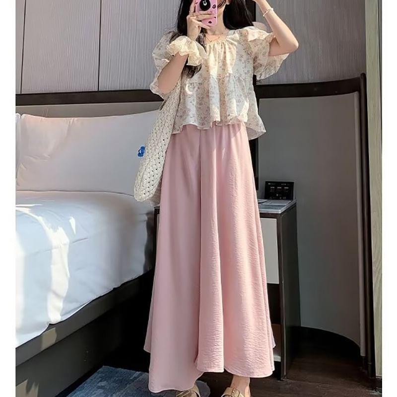 High Rise Plain Maxi A-Line Skirt Product Image