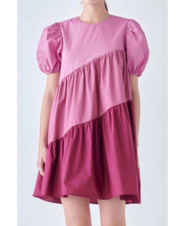 English Factory Colorblock Puff Sleeve Shift Dress Product Image