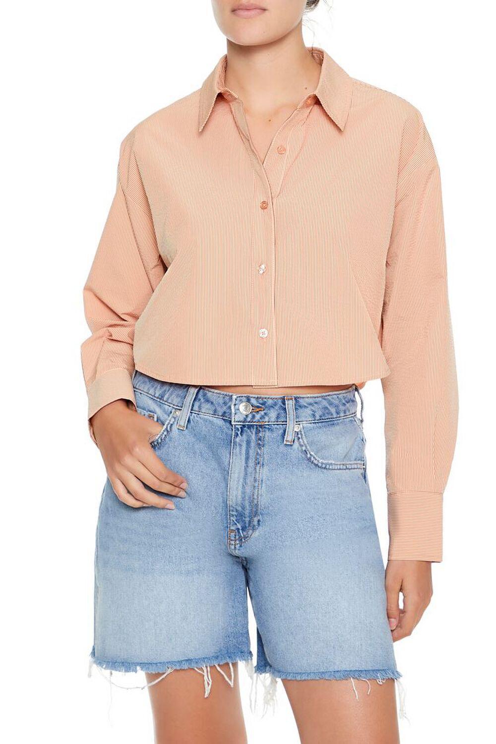 Cropped Pinstripe Shirt | Forever 21 Product Image