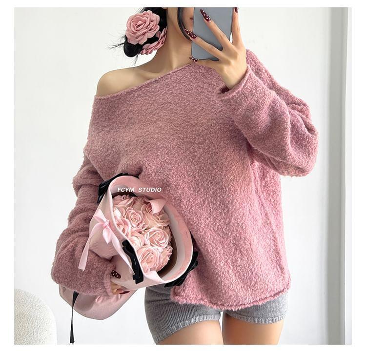 Overfit One-Shoulder Knit Sweater in 5 Colors Product Image