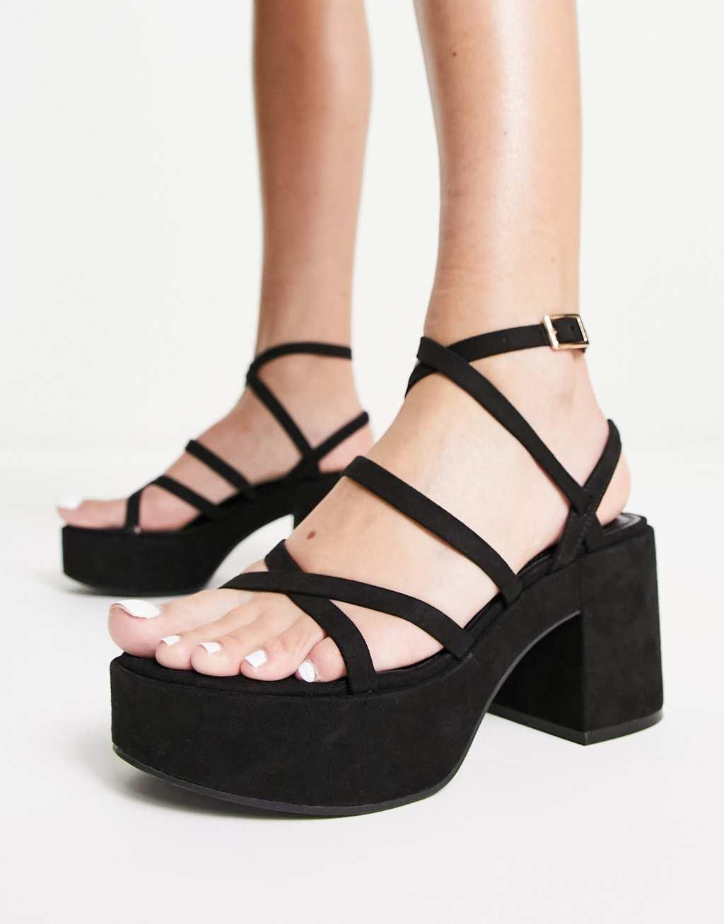 ASOS DESIGN Hoxton chunky mid platforms sandals in black Product Image