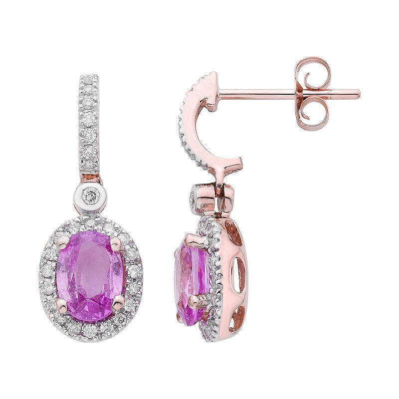 14k Rose Gold Pink Sapphire & 1/4 Carat T.W. IGL Certified Diamond Oval Earrings, Womens Product Image