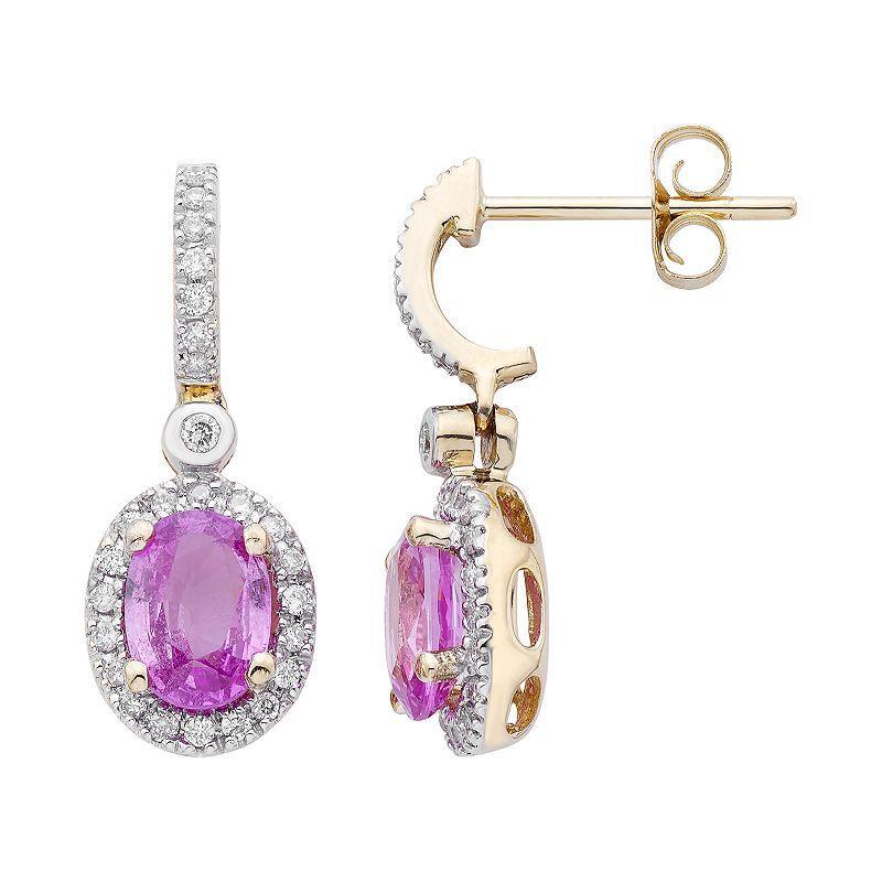 14k Rose Gold Pink Sapphire & 1/4 Carat T.W. IGL Certified Diamond Oval Earrings, Womens Product Image