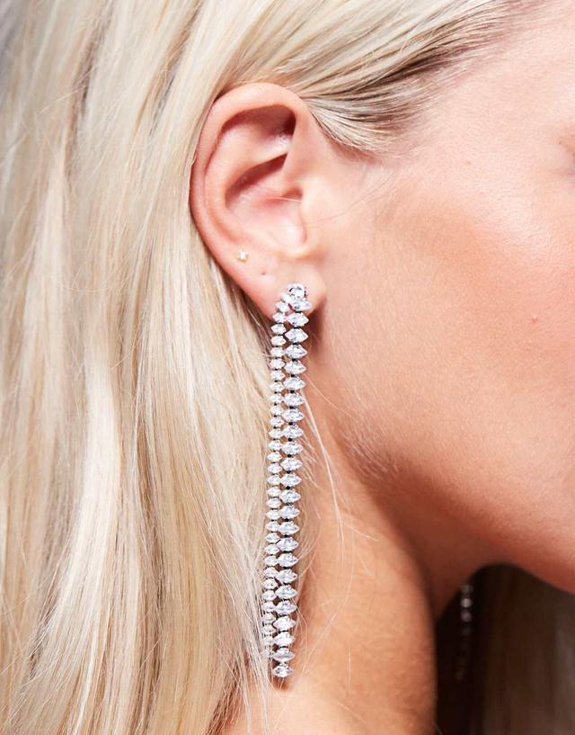 ASOS DESIGN drop earrings with mixed crystal linear detail in silver tone Product Image