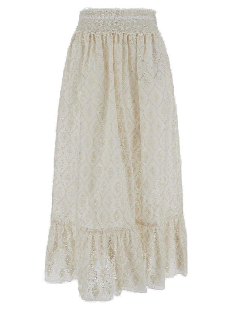 Broderie Anglaise Flared Hem Skirt In White Product Image