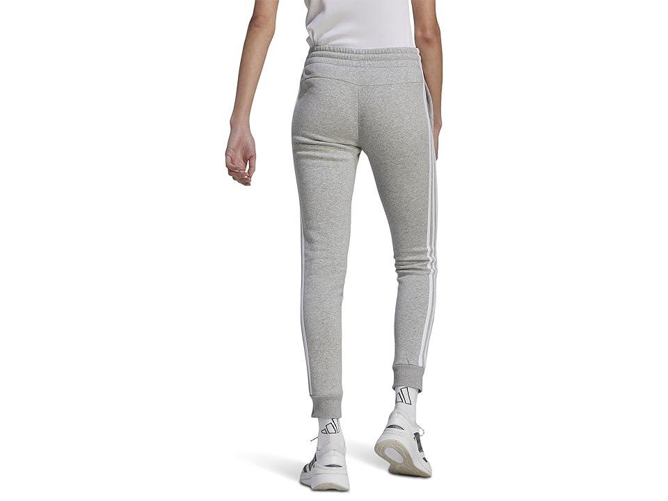 adidas 3-Stripes Fleece Cuffed Pants (Medium Grey Heather/White 1) Women's Clothing Product Image