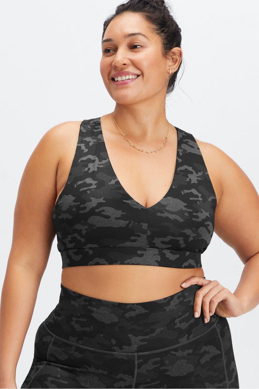 Fabletics On-The-Go Midi Medium Impact Sports Bra Womens Charcoal Camo plus Size 4X Product Image