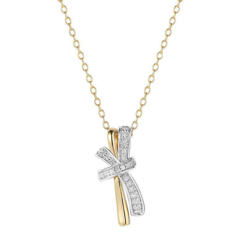 14k Gold Over Silver Two-Tone 1/8 Carat T.W. Diamond Bow Pendant Necklace, Womens Two Tone Product Image