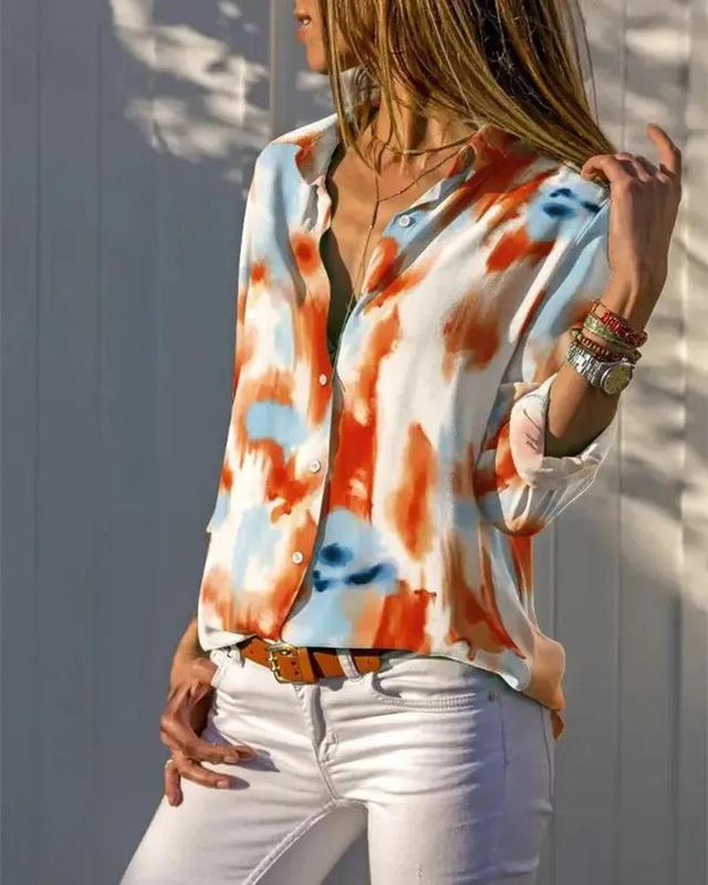 Olivia Mark – Tie-Dye Print Long Sleeve Button-Down Shirt Product Image