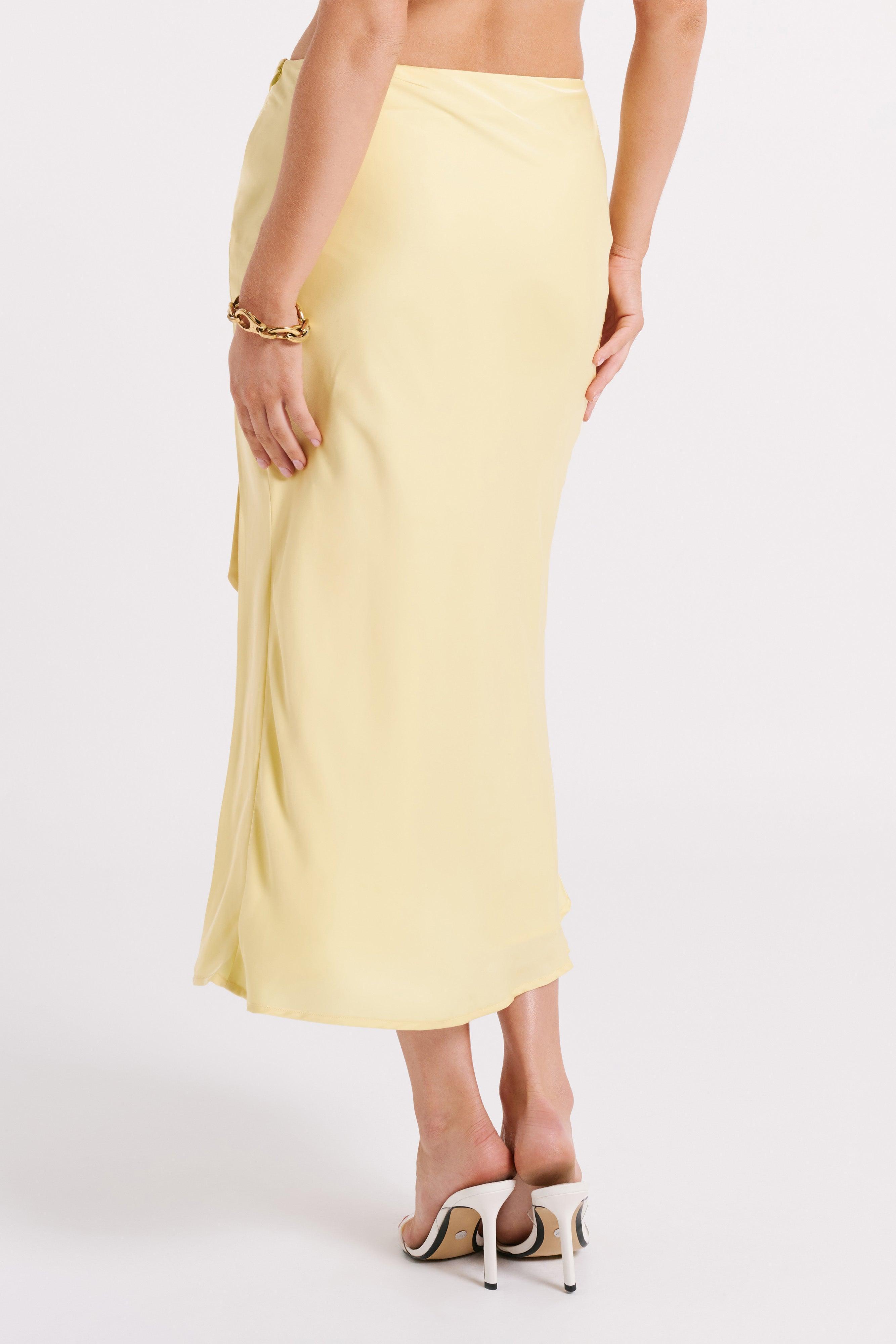 Edie Satin Midi Skirt With Tie - Yellow Product Image