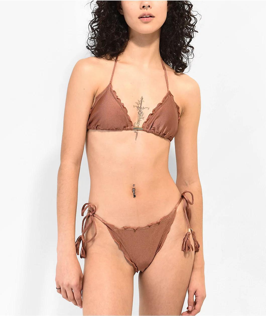 Rio De Sol Frufru Copper Triangle Bikini Top Product Image