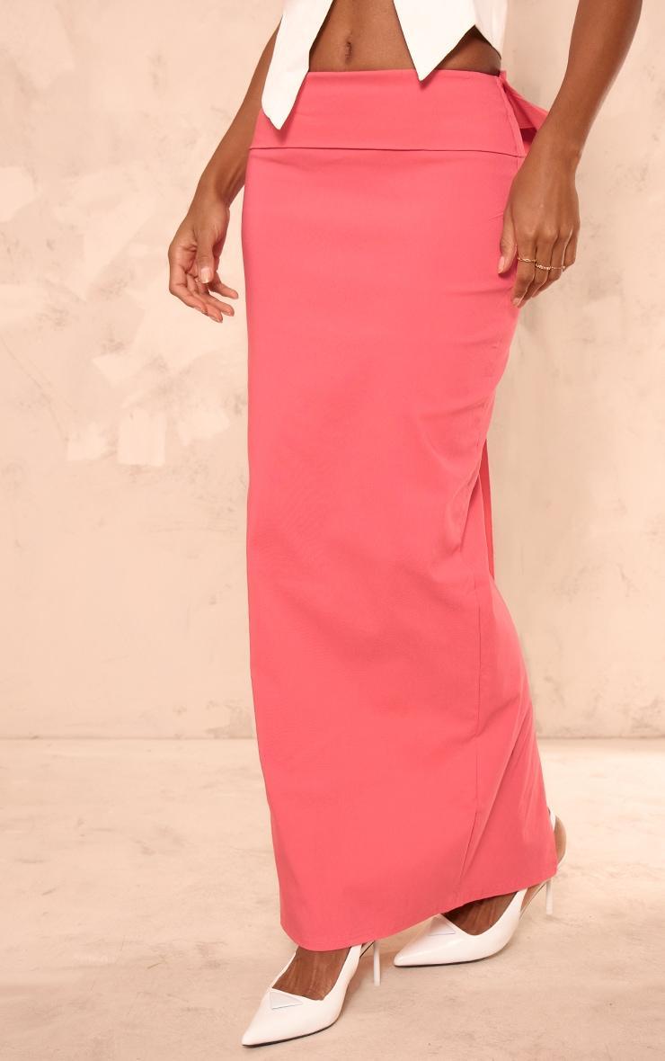 Hot Pink Stretch Woven Oversized Bow Detail Maxi Skirt Product Image