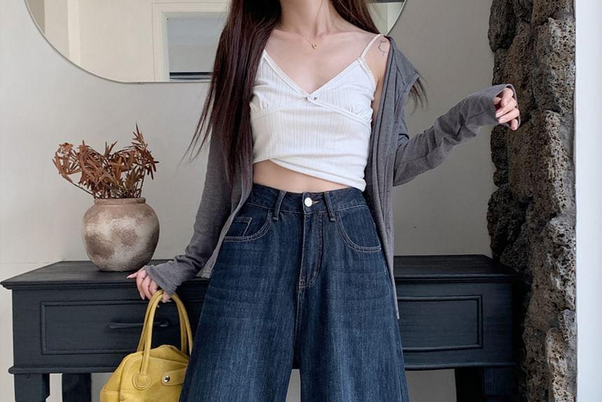 High Waist Washed Wide Leg Jeans Product Image