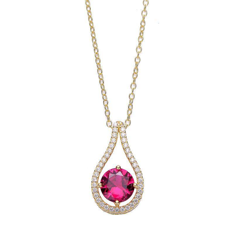 14k Gold Over Sterling Silver Red Cubic Zirconia Pendant Necklace, Womens Yellow Product Image