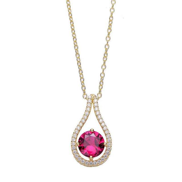 14k Gold Over Sterling Silver Red Cubic Zirconia Pendant Necklace, Womens Gold Tone Product Image