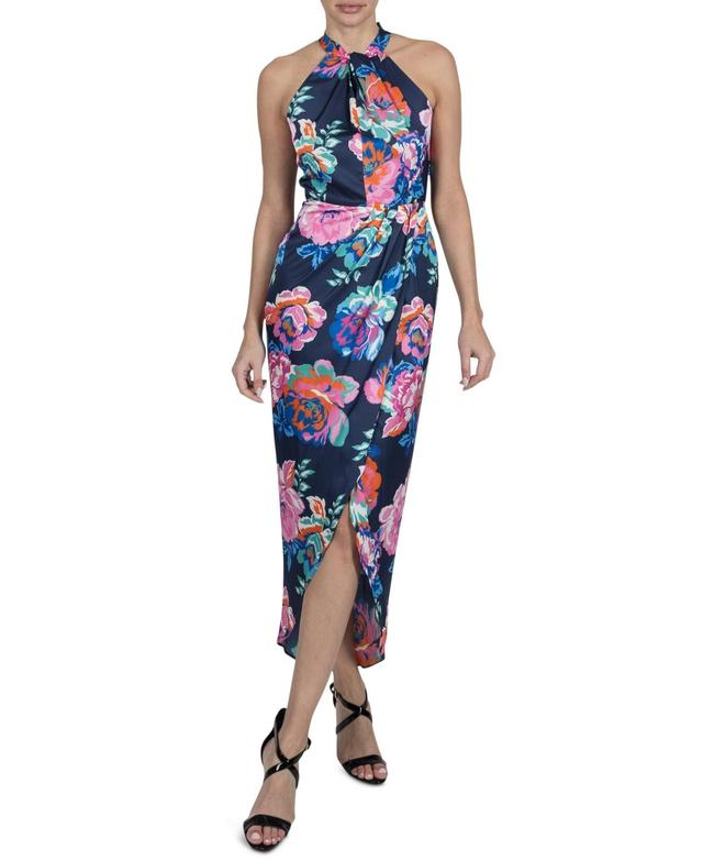 Women's Floral-Print Halter-Neck Sleeveless Maxi Dress Product Image