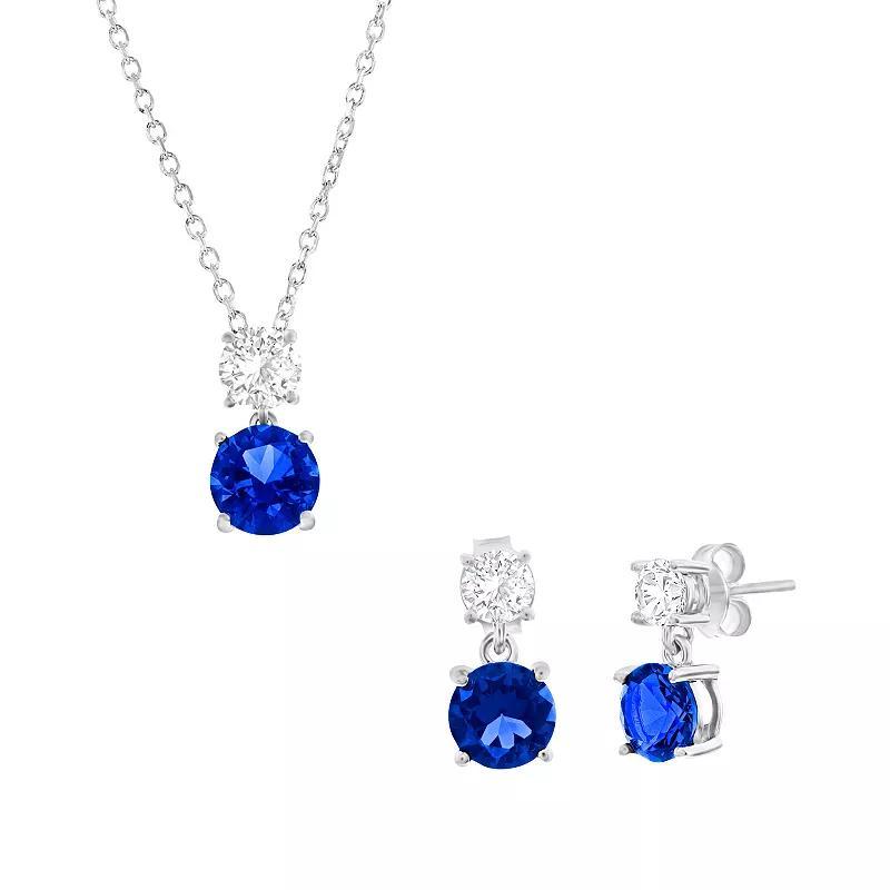 Sterling Silver Round Cz Dangle Earrings (Green, Blue, Or Red) Product Image