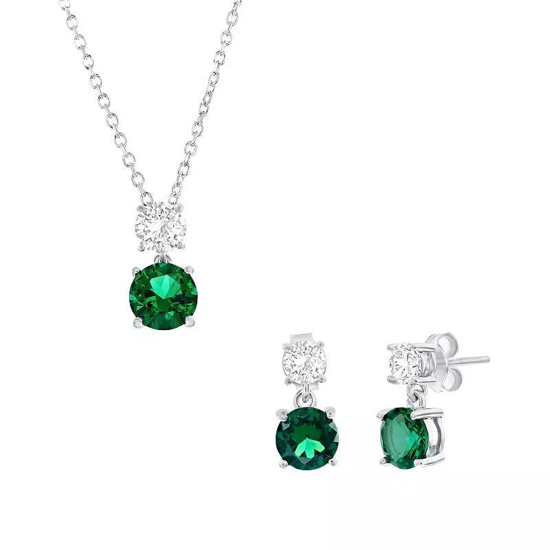 Sterling Silver Round Cz Dangle Earrings (Green, Blue, Or Red) Product Image