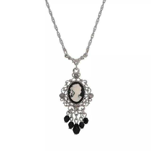 1928 Silver Tone Cameo Pendant Necklace, Womens, Black Product Image