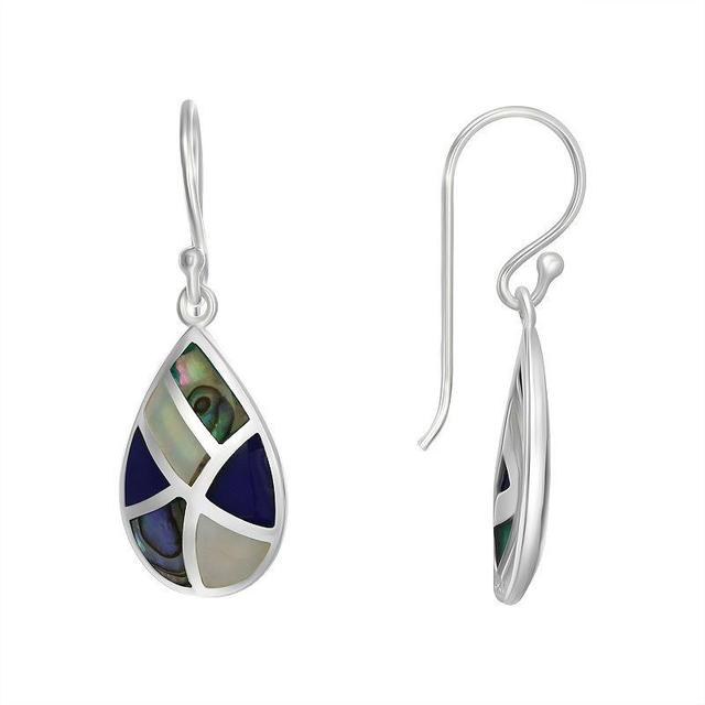 Sterling Silver Abalone, Mother of Pearl & Lapis Lazuli Teardrop Dangle Drop Earrings, Womens Product Image