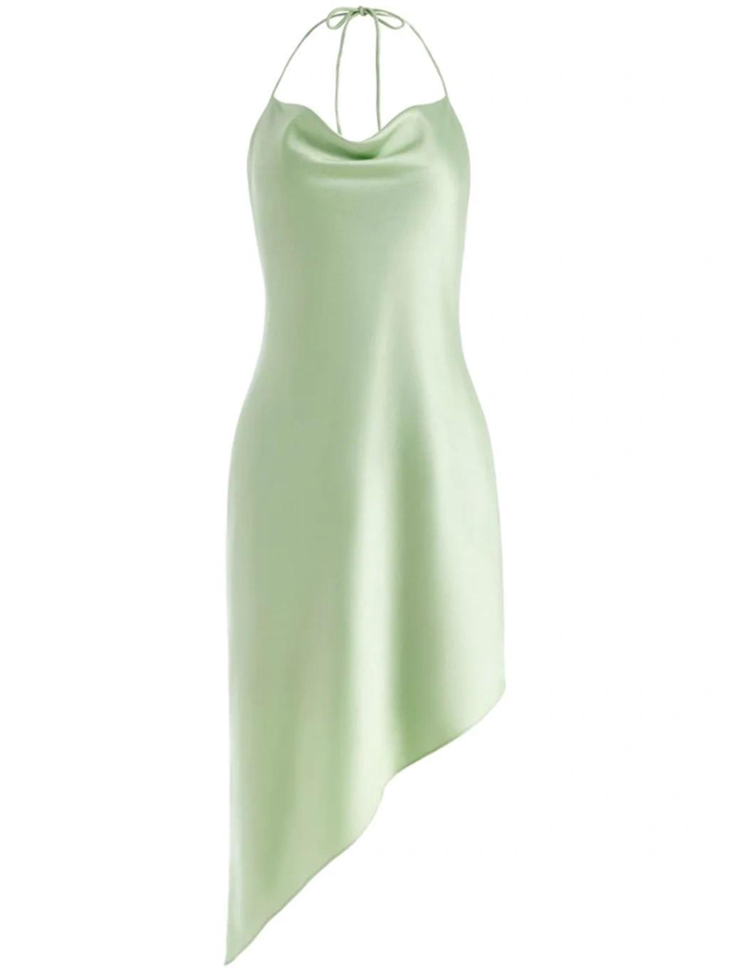 Harmony Halter Neck Asymmetric Satin Slipdress In Sage Product Image