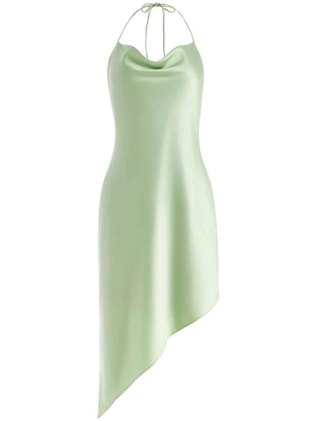 Harmony Halter Neck Asymmetric Satin Slipdress In Sage Product Image