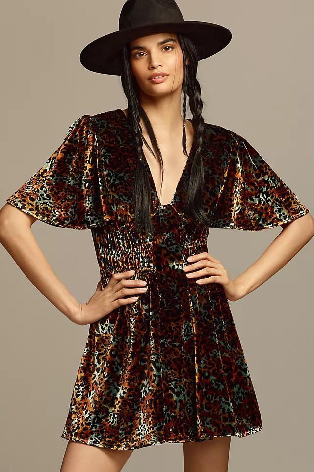 By Anthropologie Short-Sleeve Velvet Mini Dress Product Image