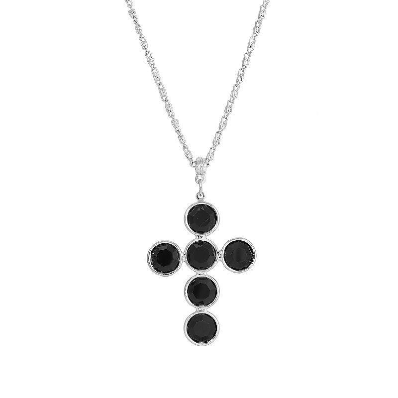 1928 Black Crystal Cross Necklace, Womens Product Image