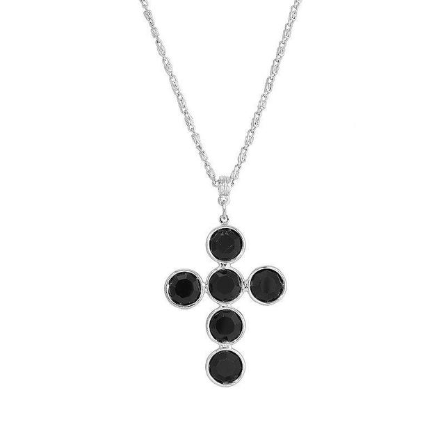 1928 Black Crystal Cross Necklace, Womens Product Image