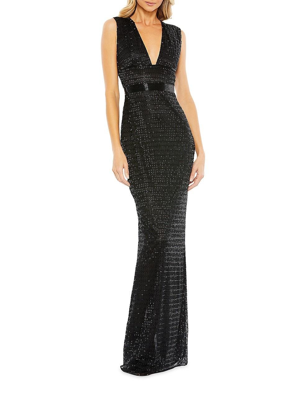 Womens Beaded V-Neck Column Gown Product Image