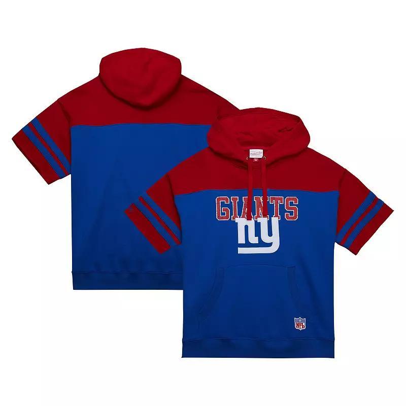 Mens Mitchell & Ness Royal New York Giants Off Field Vintage Logo Short Sleeve Pullover Hoodie Product Image