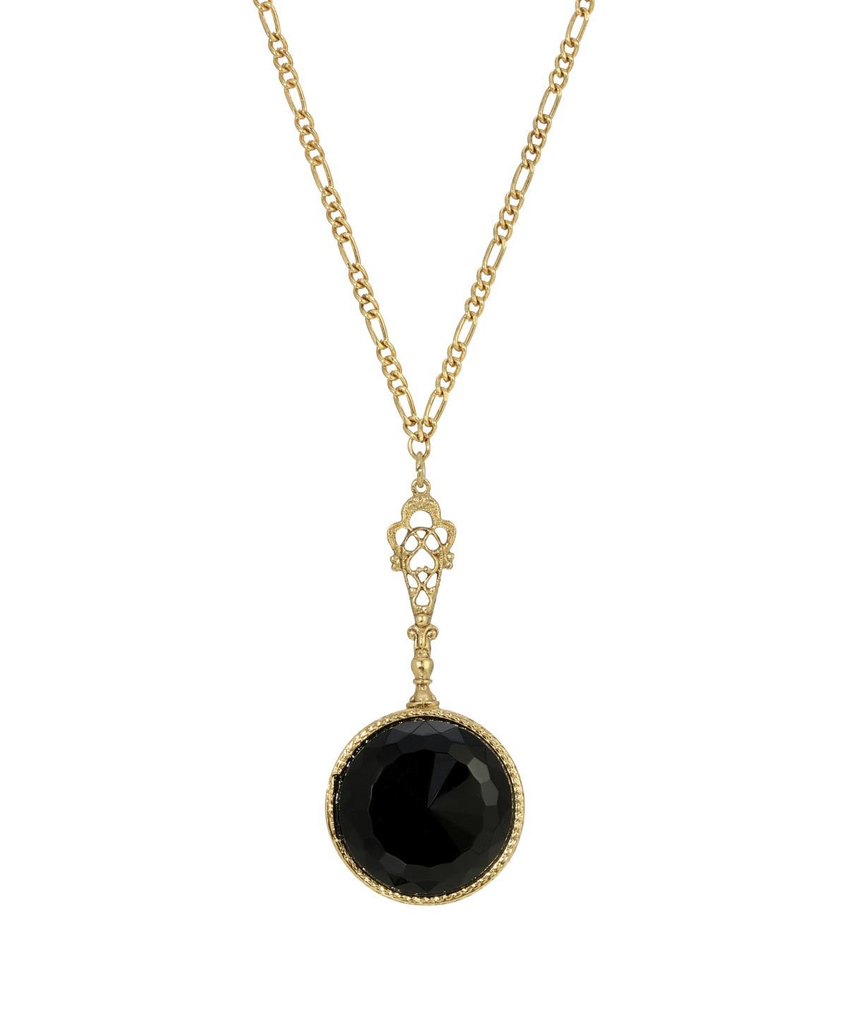 1928 Gold Tone Black Round Pendant Necklace, Womens Product Image