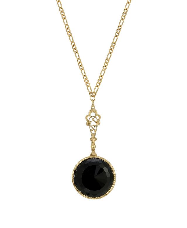 1928 Gold Tone Black Round Pendant Necklace, Womens Product Image