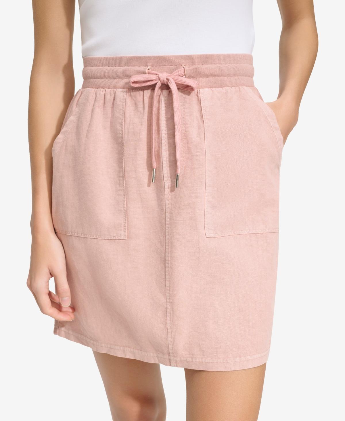 Andrew Marc New York Womens Washed Linen High Rise Skirt with Twill Side Taping product image