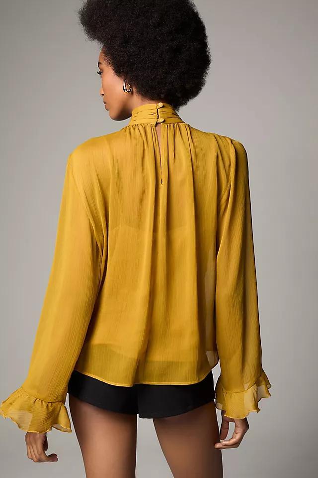 By Anthropologie Long-Sleeve High-Neck Sheer Blouse Product Image