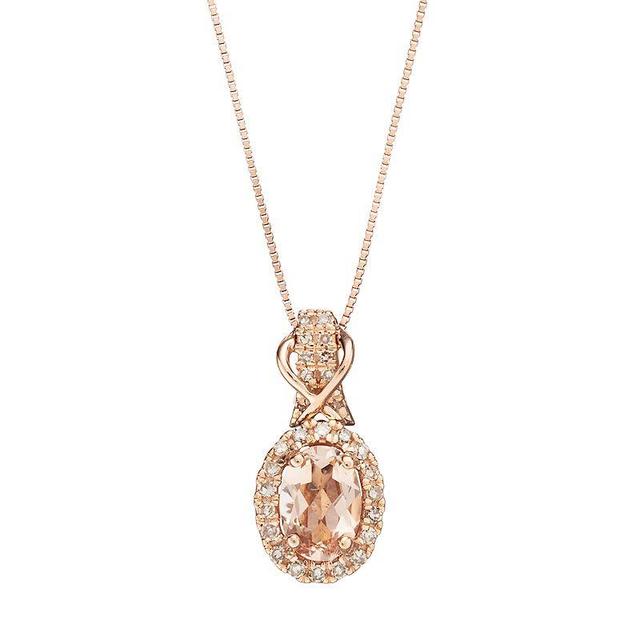 Gemminded 10k Rose Gold Morganite& 1/6 Carat T.W. Diamond Halo Pendant Necklace, Womens Pink Product Image