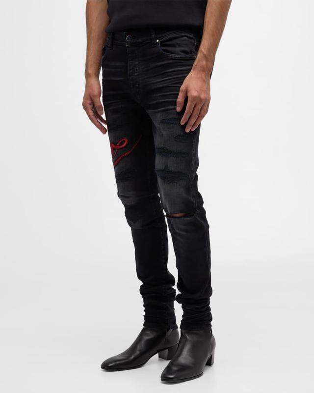 Men's Snake Applique Skinny Jeans Product Image