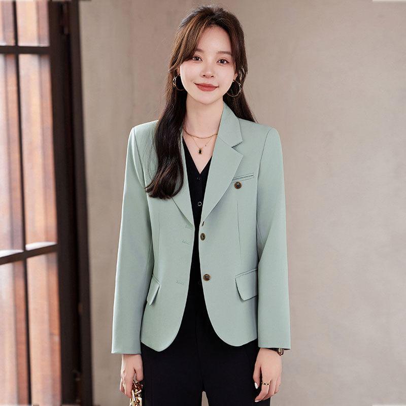 Lapel Collar Plain Single Breasted Blazer Product Image