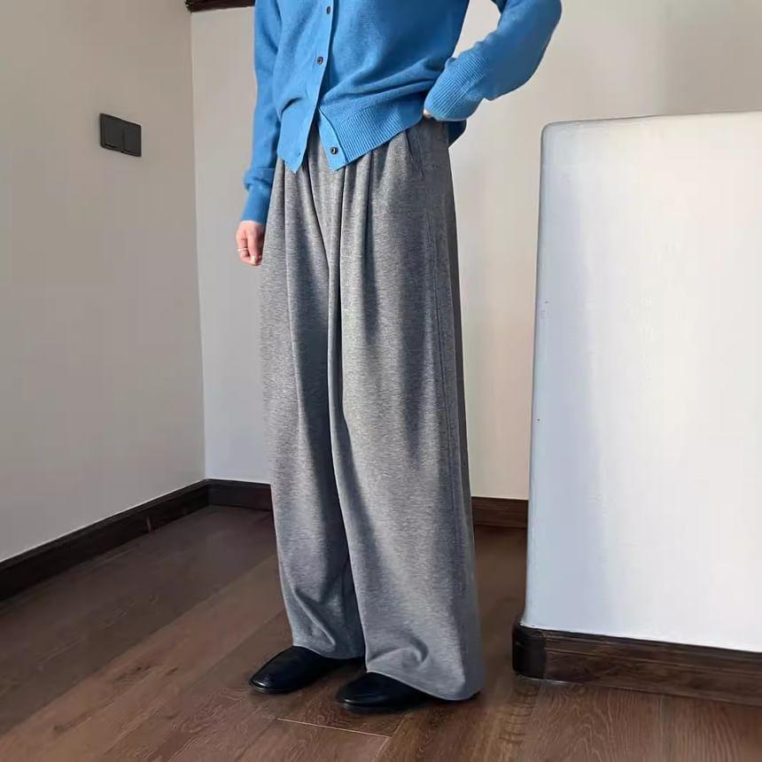 High Rise Plain Loose-Fit Wide-Leg Sweatpants Product Image