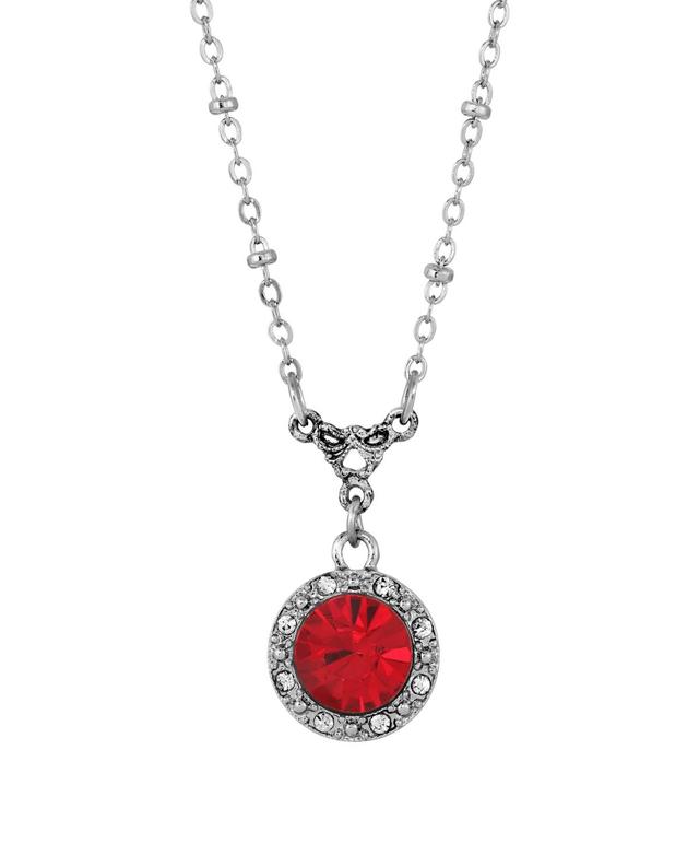 1928 Silver Tone Round Red Simulated Crystal Necklace, Womens Product Image