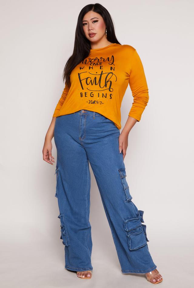 Womens Plus Size Daisy Wide Leg Cargo Jeans Product Image