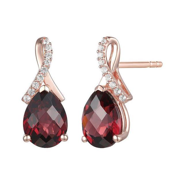 14k Rose Gold Flash-Plated Garnet Stud Earrings, Womens Product Image