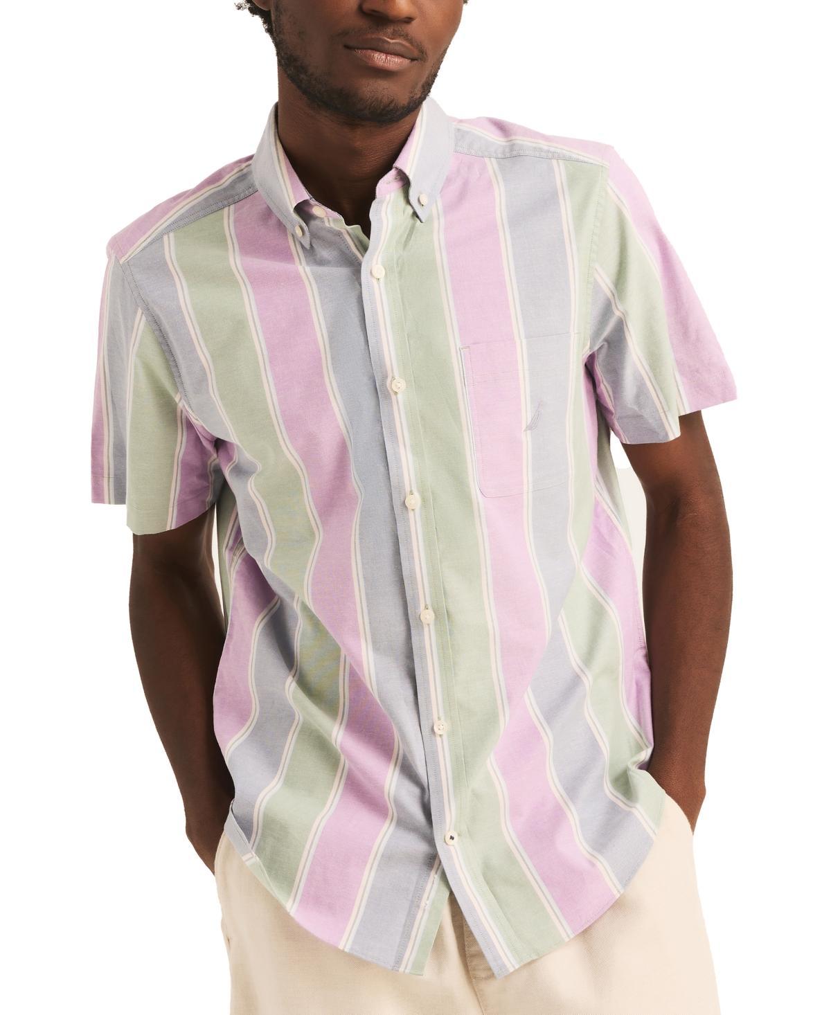 Nautica Mens Classic-Fit Striped Short-Sleeve Oxford Shirt Product Image