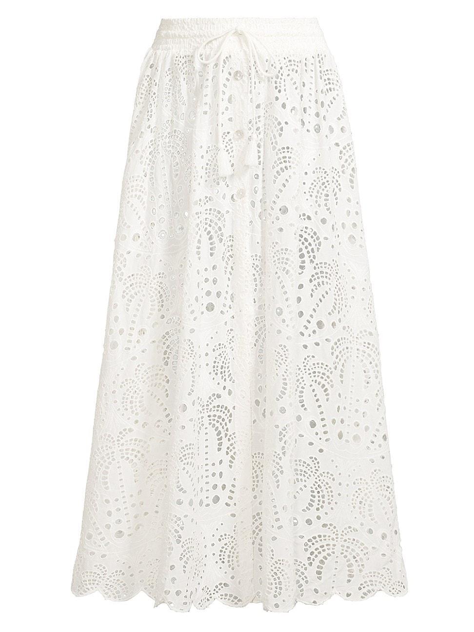 Womens Laise Eyelet Cotton Midi-Skirt Product Image