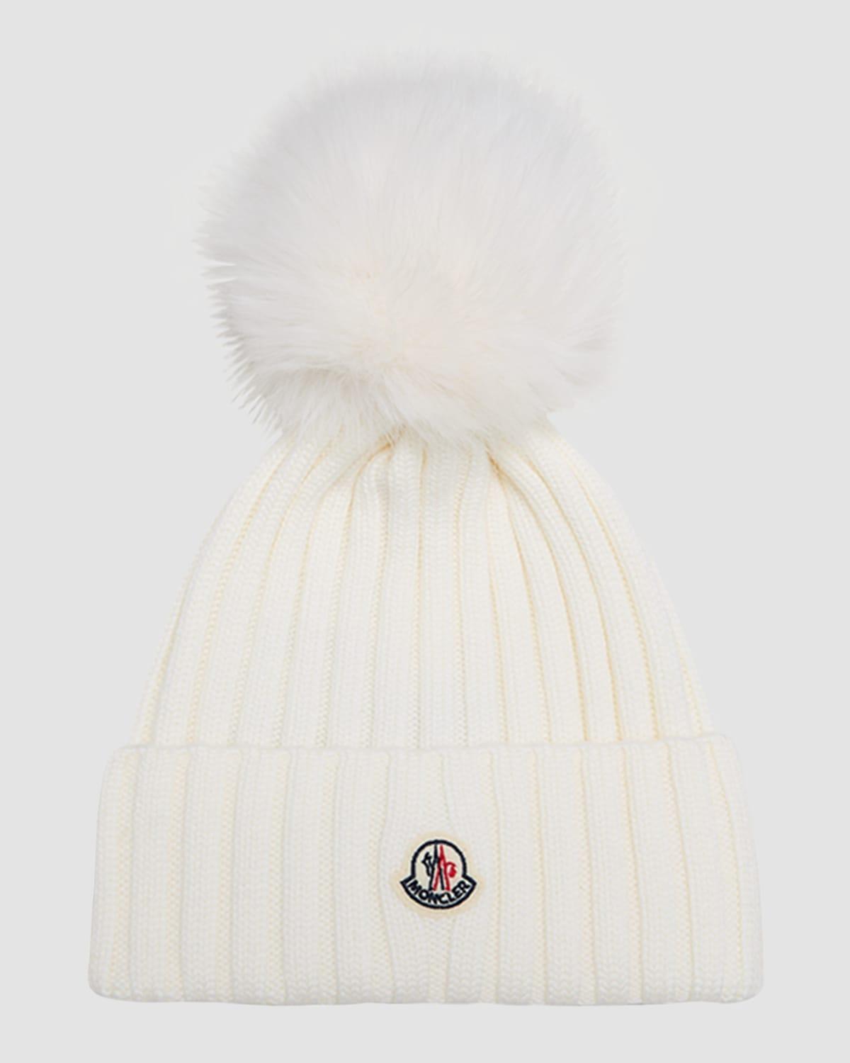 Ribbed Wool Beanie with Faux Fur Pom product image